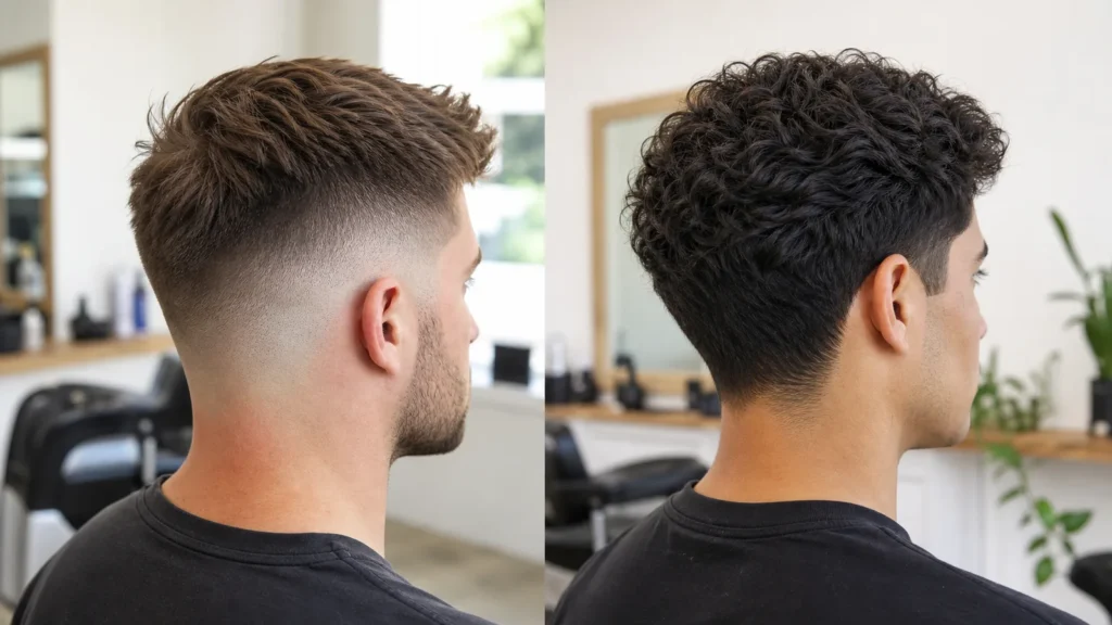 Mid fade and mid taper haircut shapes compared side by side