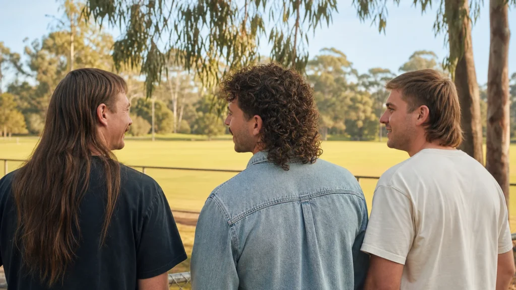 Different modern mullet haircuts at an Australian community oval