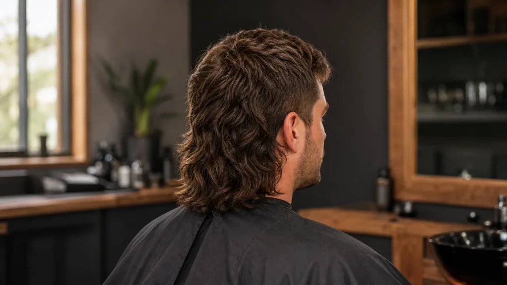 Classic mullet haircut with short sides and a longer back